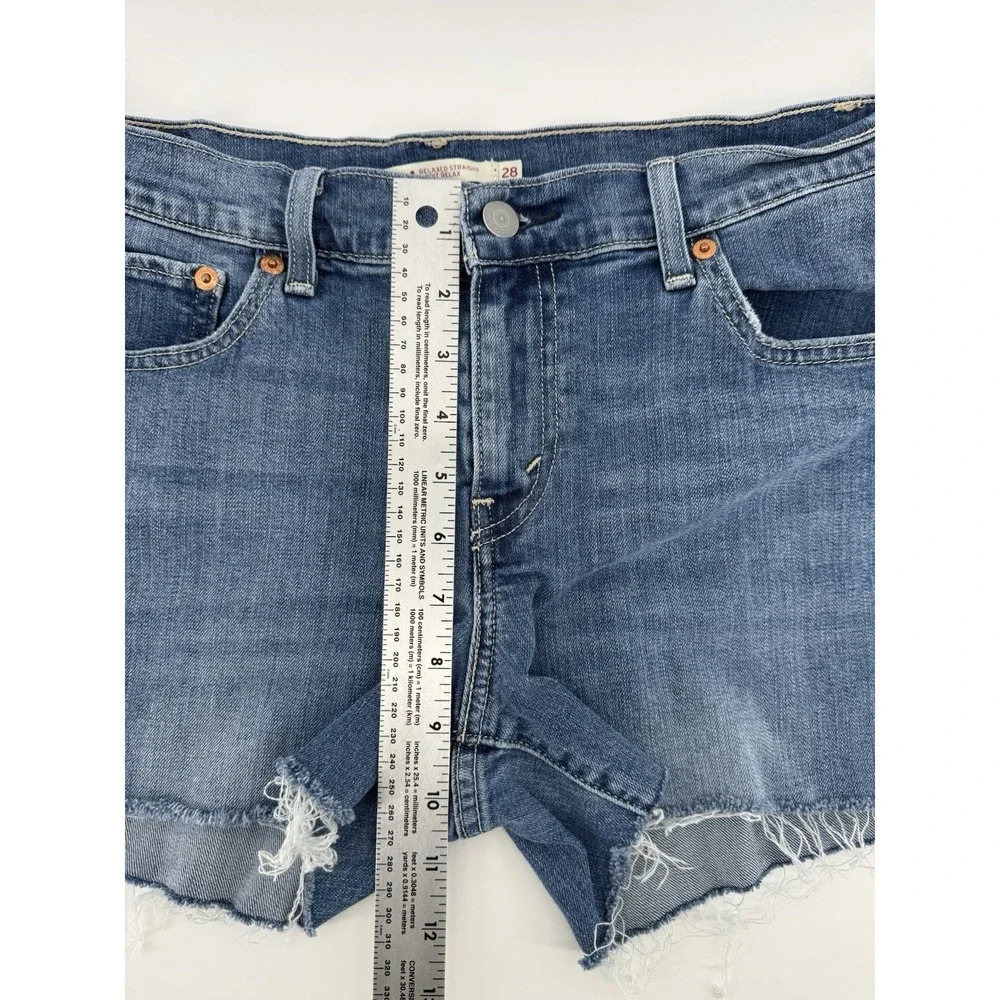 Levi's 414 Women's High Rise Cut Off Blue Denim Shorts Relaxed Straight Size 28W